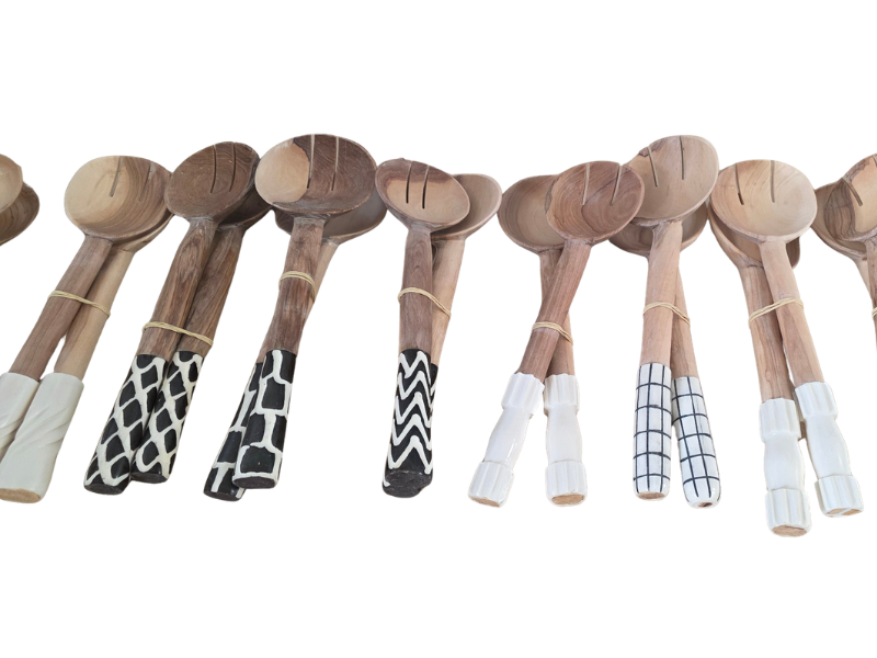 Long Wood and bone serving spoons