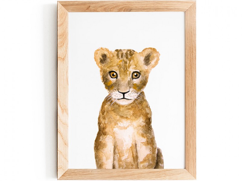 Water Colour Lion Cub Print 