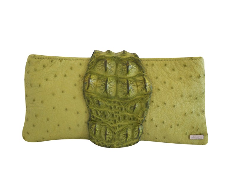Candy Clutch - Small - Ostrich Leather With Crocodile Flap & Wristlet