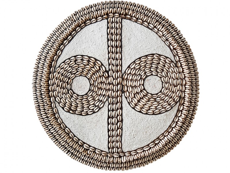 Large Beaded Shield with White Beads and Cowrie Shell Details