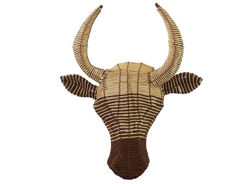 Small Rope Bull Head Wall Hanging Brown and Beige