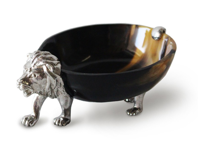Pewter Lion Cow Horn Bowl Pewter Lion Cow Horn Bowl