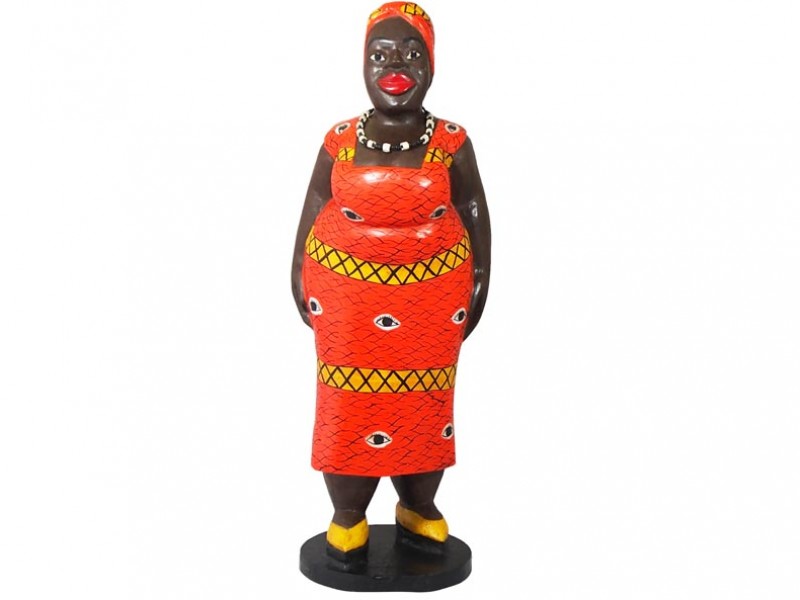 Mama Africa Wood Sculpture -orange-with-eyes-89cm-front