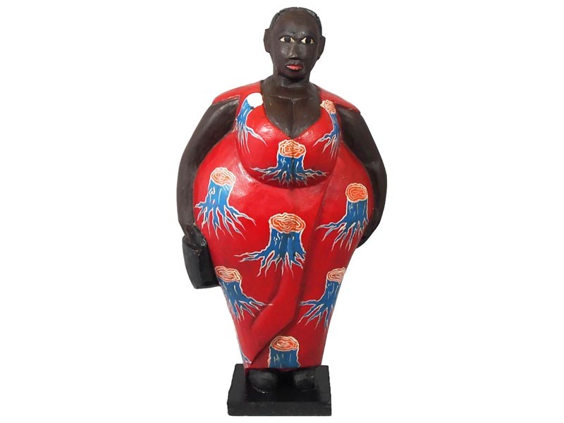 Mama Africa Wood Sculpture -red-dress-side-65cm