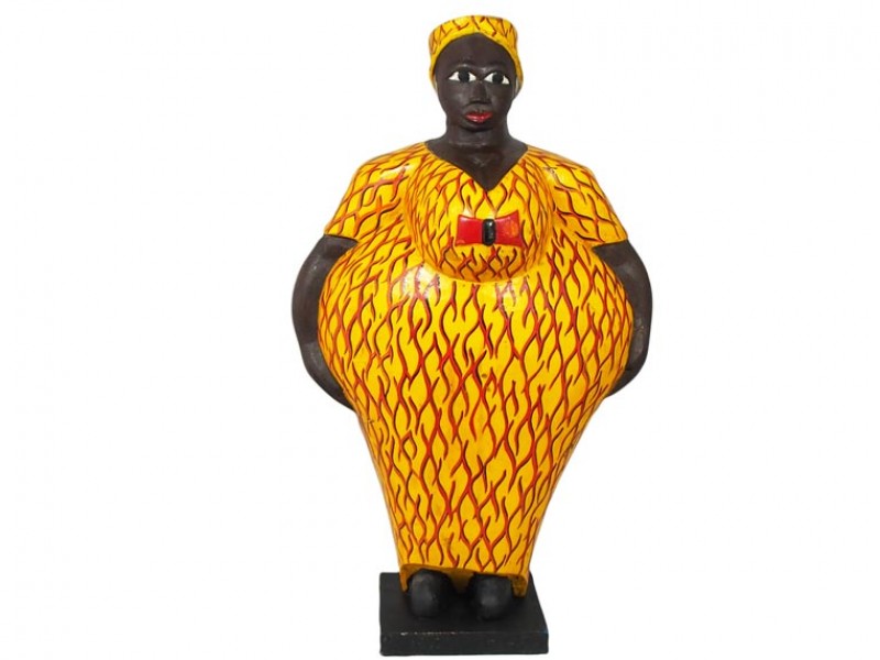 Mama Africa Wood Sculpture -yellow-dress-60cm-front
