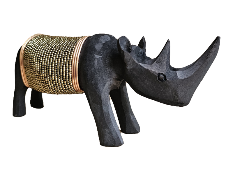 Small Black Rhino with Gold beads