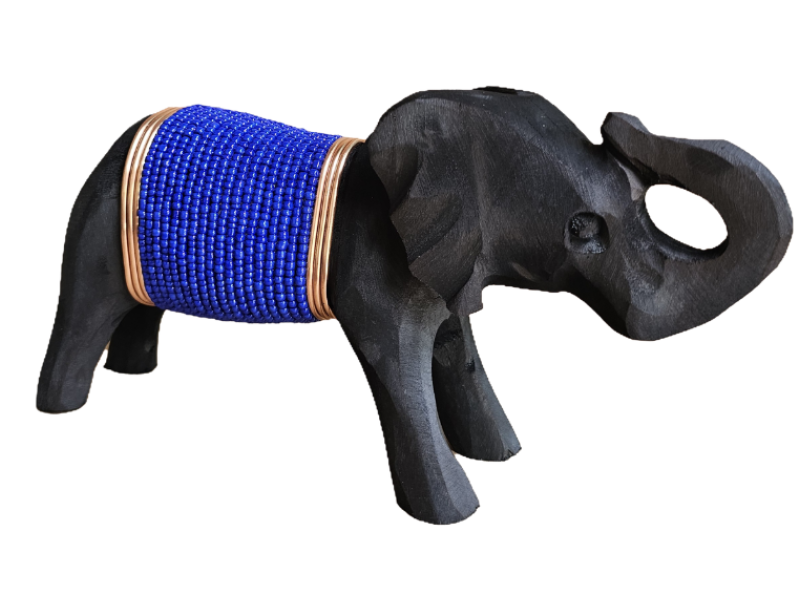 Small Black Elephant  with Blue beads
