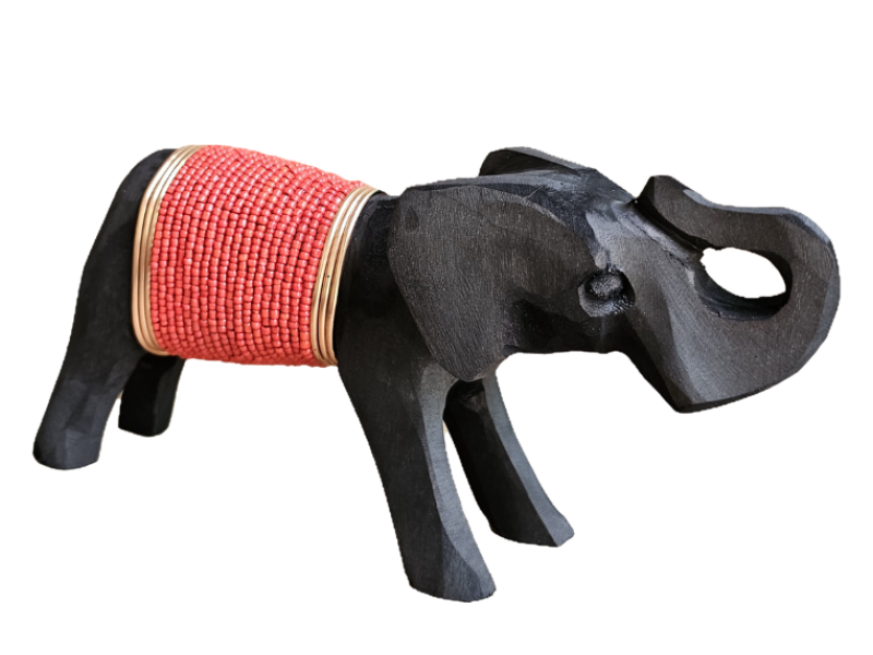 Small Black Elephant  with Red beads