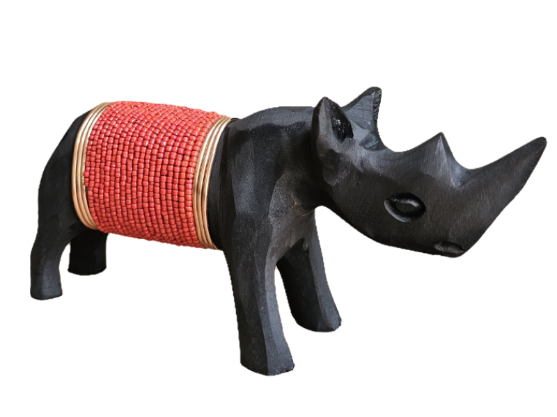 Small Black Rhino with Red beads