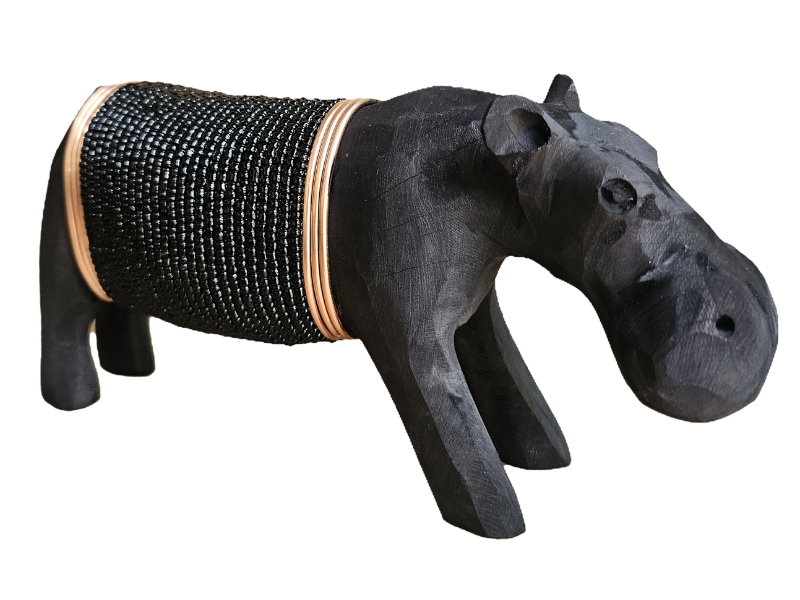 Small Black Hippo with Black beads