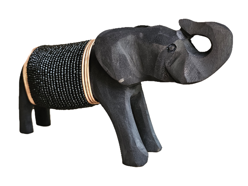 Small Black Elephant with black beads