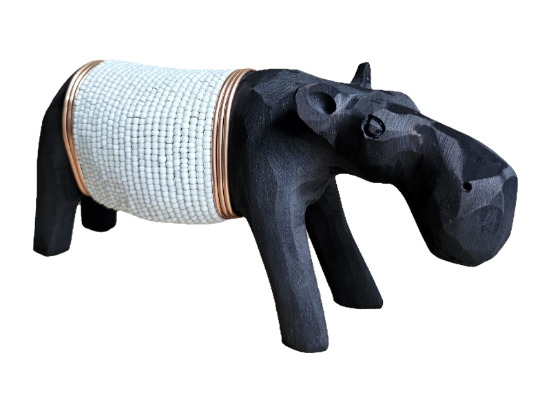 Small Black Hippo with White beads