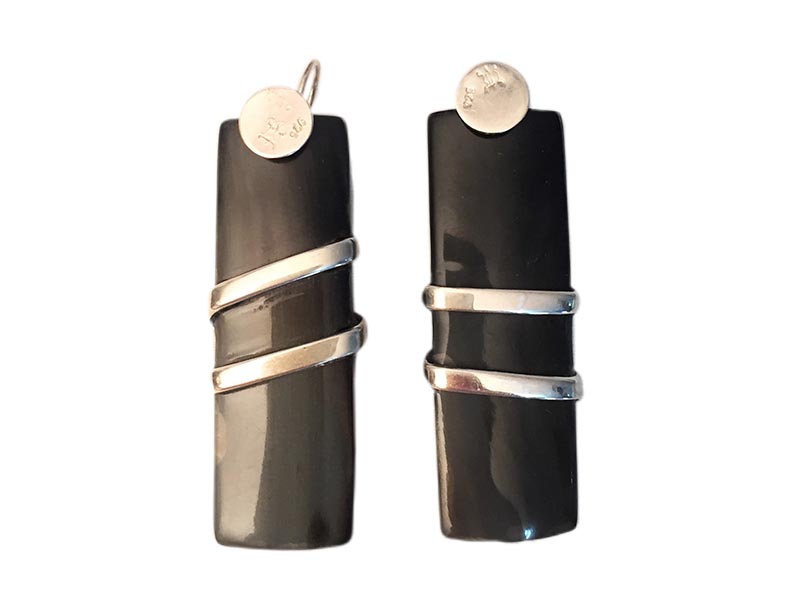 Nguni Cow Horn With 2 Silver Strips Earrings